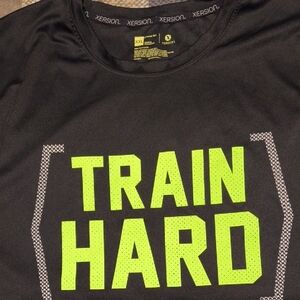 Xersion Black Tee with Neon Green 'Train Hard' Graphic